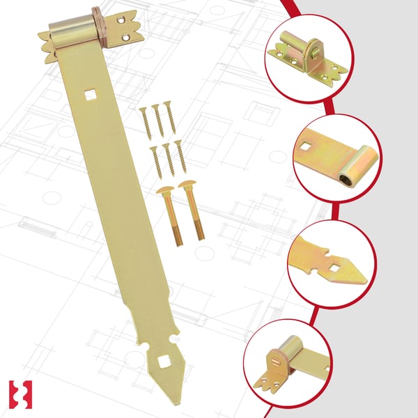 KOTARBAU® 2 stk. gångjern 400 mm guldforzinket stål garageportgångjern til jalousier og pavillonport