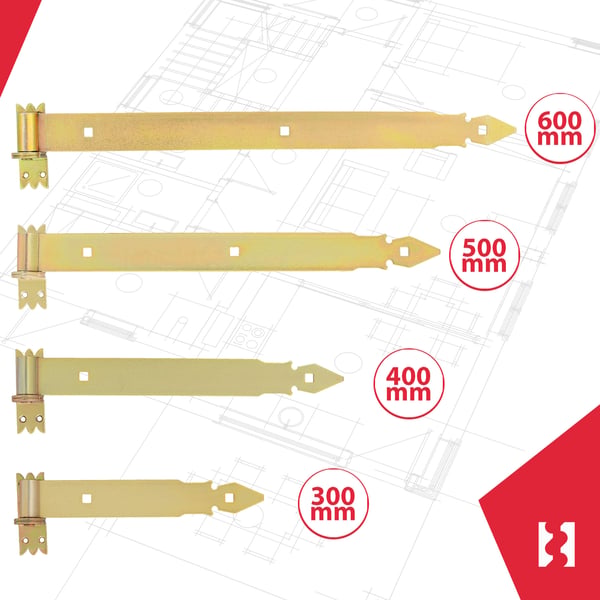 KOTARBAU® gångjern 300 mm forgyldt stål garagedørsgångjern for jalousier paviljonggångjern