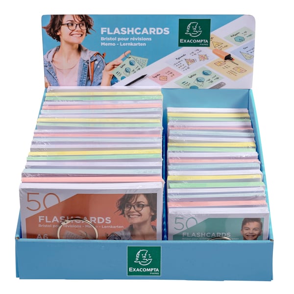 Exacompta Flashcards Display, A6/A7 linjeret, revisionskort med leddelt ring (38 stk.) - assorterede farver 10380E
