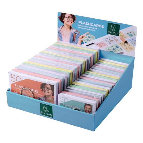 Exacompta Flashcards Display, A6/A7 linjeret, revisionskort med leddelt ring (38 stk.) - assorterede farver 10380E