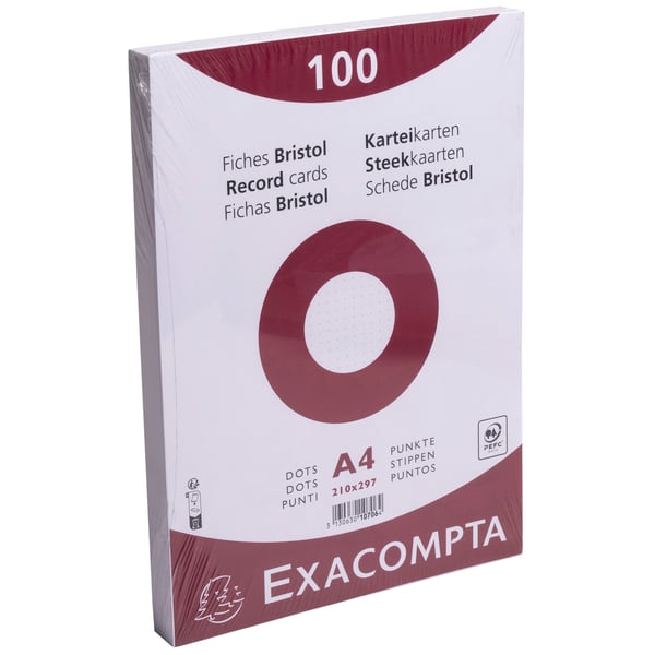 Exacompta 10x kartotekskort 210x297mm, 205gsm, Dot - hvid 10706E