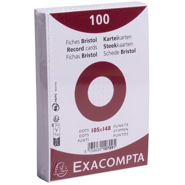 Exacompta 20x indekskort 105x148mm, 205gsm, Dot - hvid 10709E