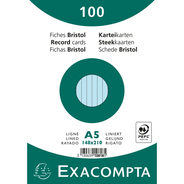 Exacompta 10x Rekordkort Pakke 100 Pink 148x210 Lined - Himmelblå 10818SE