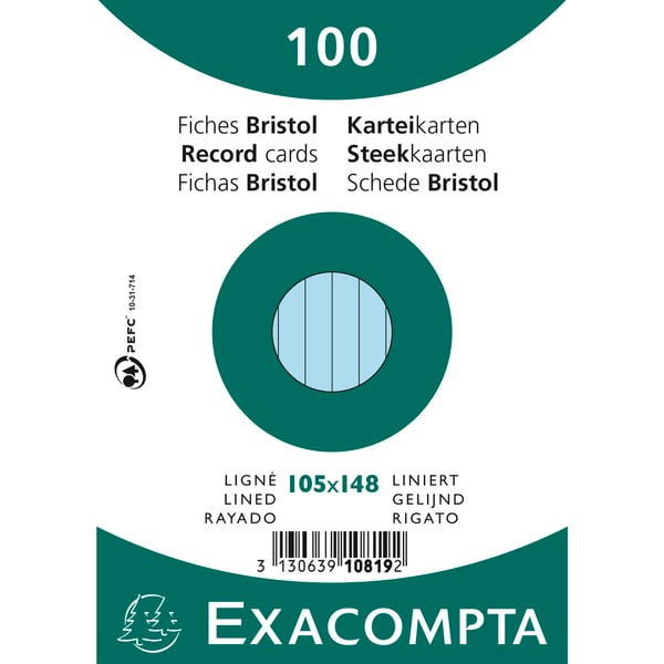 Exacompta 20x Kortpakke med plader 100 105x148 med foring - Himmelblå 10819SE