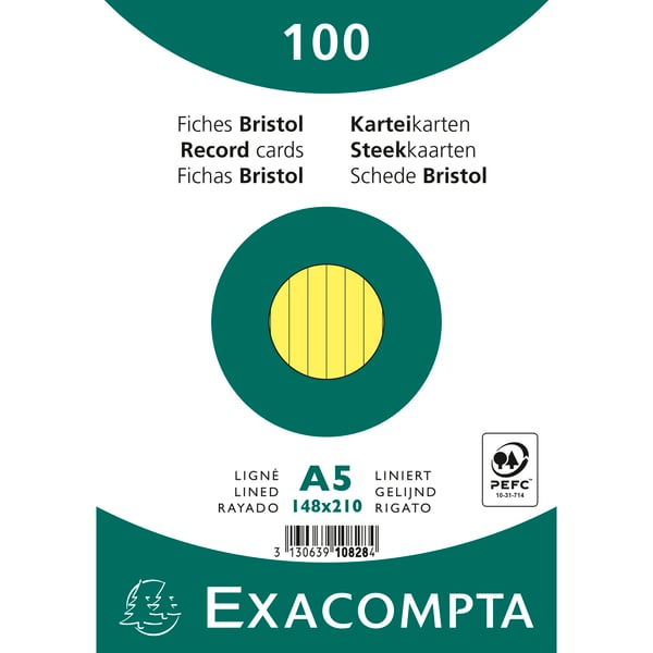 Exacompta 10x Rekordkort Pakke 100 Pink 148x210 Lined - Gul 10828SE