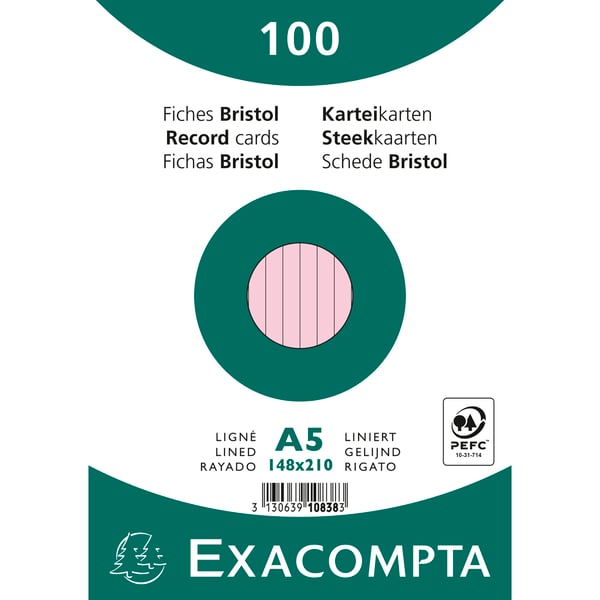 Exacompta 10x Rekordkort Pakke 100 Pink 148x210 Lined - Lyserød| 10838SE