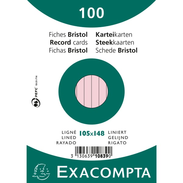Exacompta 20x Kortpakke med plader 100 105x148 med foring - Lyserød| 10839SE