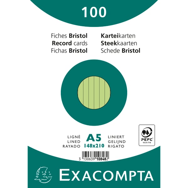 Exacompta 10x Rekordkort Pakke 100 Pink 148x210 Lined - Grøn 10848SE