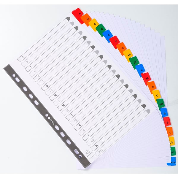 Exacompta 10x Mylar trykte indekser, A4, 20 del A til Z - hvid 1111E