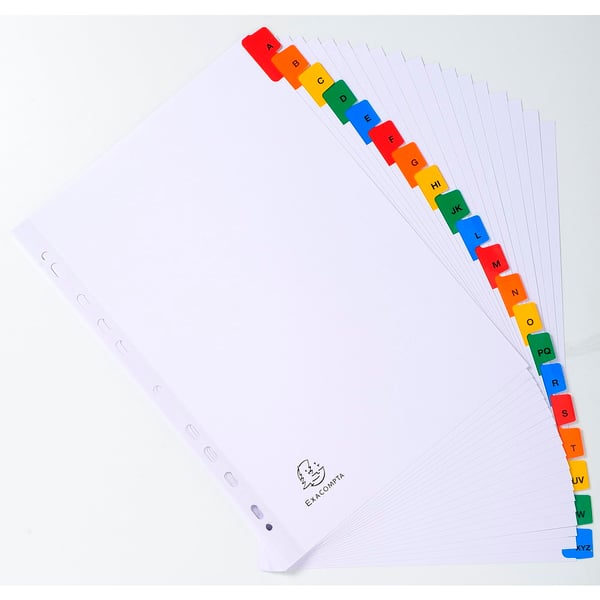 Exacompta 10x Mylar trykte indekser, A4, 20 del A til Z - hvid 1111E