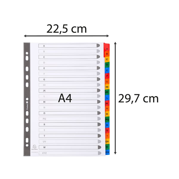 Exacompta 10x Mylar trykte indekser, A4, 20 del A til Z - hvid 1111E