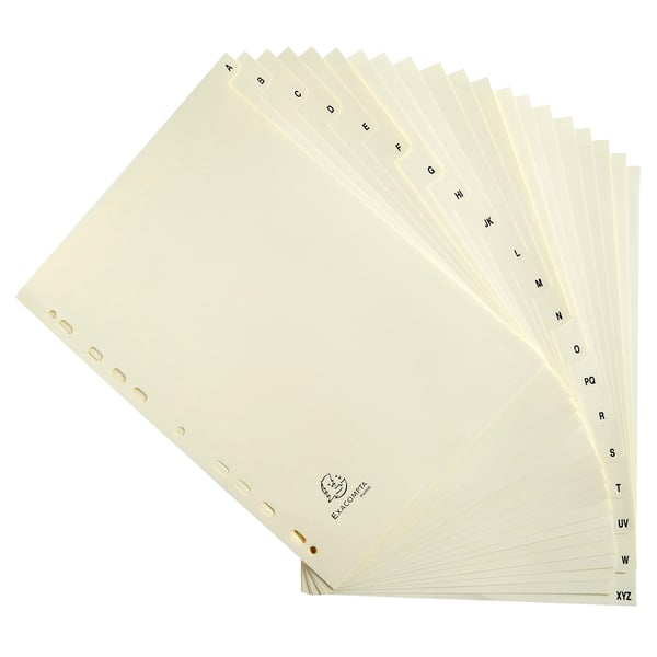 Exacompta 10x trykte indekser, A4, 155gsm, 20 dele A til Z - elfenben 1120E