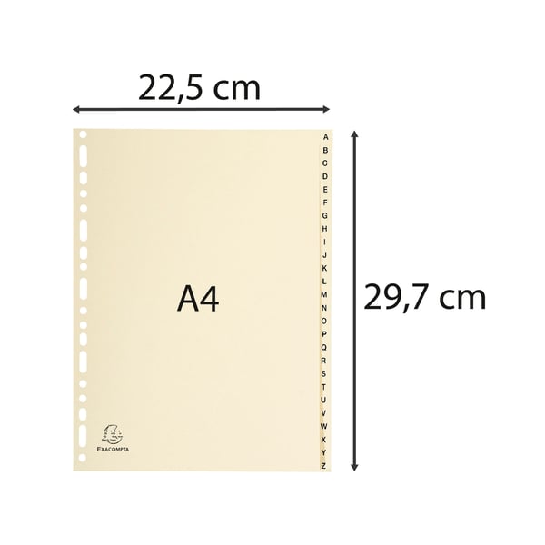 Exacompta 5x trykte indekser, A4, 115gsm, 26 del A til Z - elfenben 1126E
