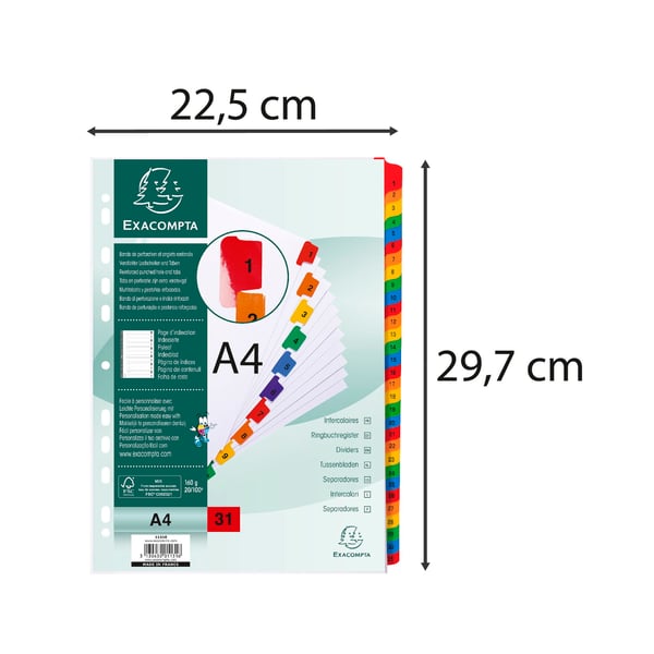 Exacompta 10x inddelere A4, 31 dele - hvid 1131E