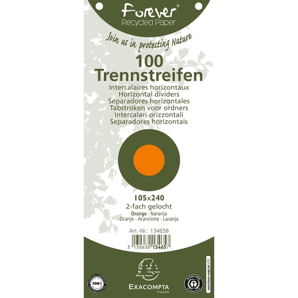 Exacompta 12x Forever genbrugte, stansede kortinddelere - orange 13465B