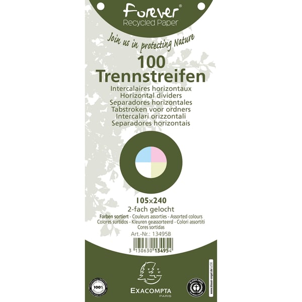 Exacompta 12x Forever Recycled Horisontal Dividers (til A4-arkivering) - assorterede farver 13495B