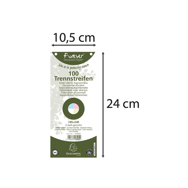 Exacompta 12x Forever Recycled Horisontal Dividers (til A4-arkivering) - assorterede farver 13495B