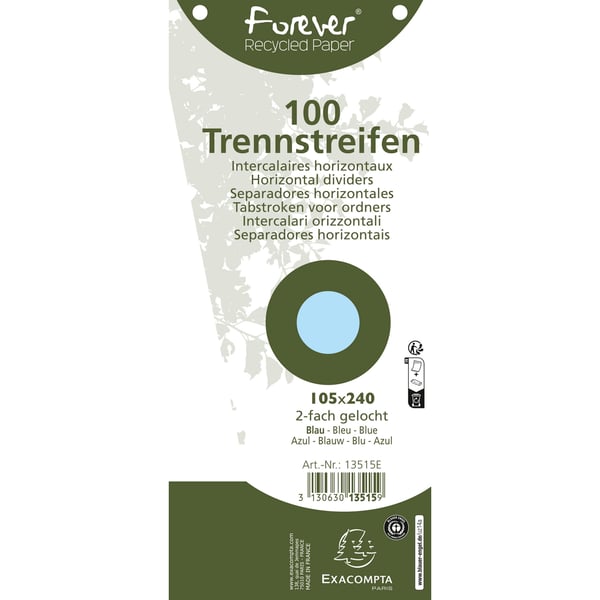 Exacompta 6x Forever Recycled Trapezoidal vandrette opdelere (til A4) - Lyseblå 13515E