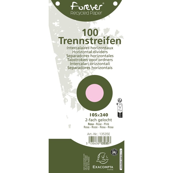 Exacompta 6x Forever Recycled Trapezoidal vandrette opdelere (til A4) - Lyserød| 13535E