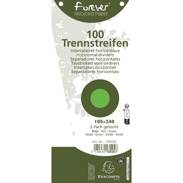 Exacompta 6x Forever Recycled Trapezoidal vandrette opdelere (til A4) - Grøn 13545E