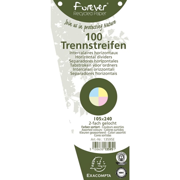 Exacompta 6x Forever Recycled Trapezoidal vandrette opdelere (til A4) - assorterede farver 13595E