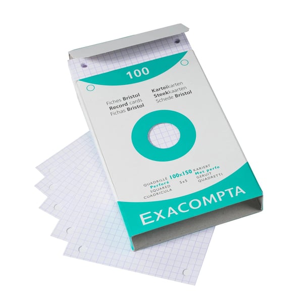 Exacompta 10x pladekort 100x150mm, kvadratisk perforeret - hvid 13602E