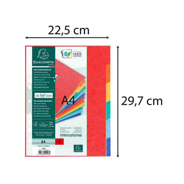 Exacompta 50x Dividers Pressboard, A4, 225gsm, 6 dele - assorterede farver 1406E