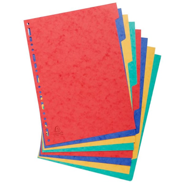 Exacompta 25x Dividers Pressboard, A4, 225gsm, 8 dele - assorterede farver 1408E