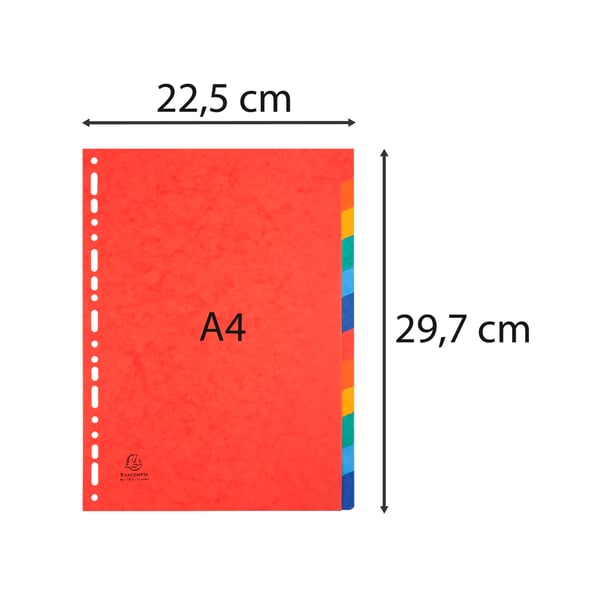 Exacompta 25x Dividers Pressboard, A4, 225gsm, 12 dele - assorterede farver 1412E