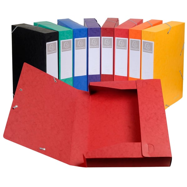 Exacompta 10x Elastisk arkiveringsboks Cartobox 60mm ryg A4 - assorterede farver 16000H