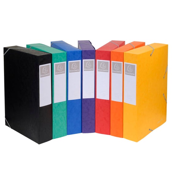 Exacompta 10x Elastisk arkiveringsboks Cartobox 60mm ryg A4 - assorterede farver 16000H