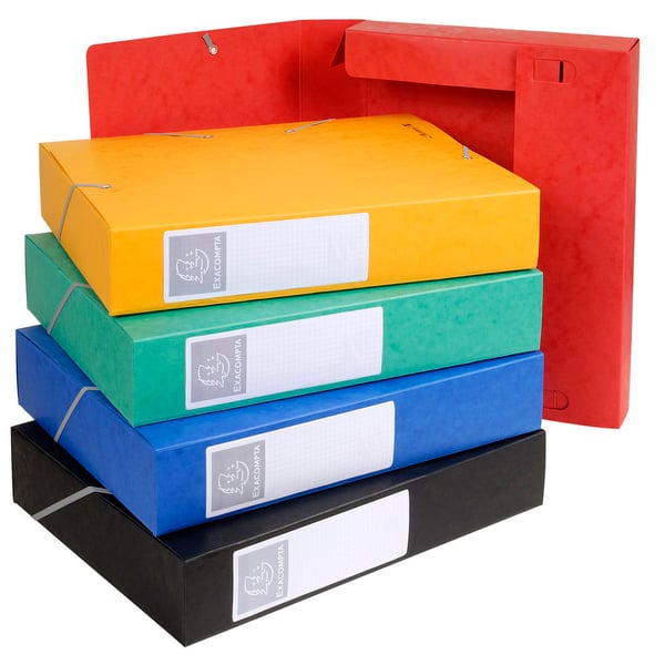 Exacompta 10x Elastisk arkiveringsboks Cartobox 60mm ryg A4 - assorterede farver 16000H