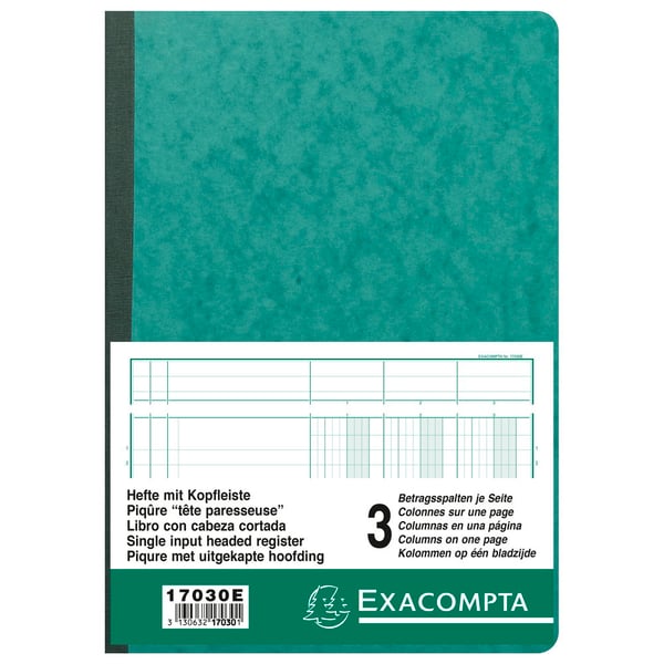 Exacompta Haefte 3 spalter på 1 side 34 linjer 80 sider 29,7x21cm - assorterede farver 17030E