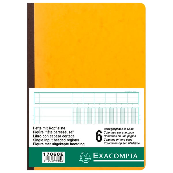 Exacompta Haefte 6 kolonner på 1 side 34 linjer 80 sider 29,7x21cm - assorterede farver 17060E