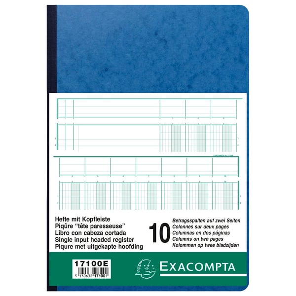 Exacompta Haefte med 10 kolonner på 2 sider 34 linjer 80 sider 29,7x21cm - assorterede farver 17100E