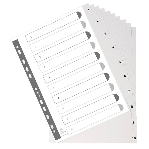 Exacompta 20x PP trykte indekser, A4, 10 del 1 til 10 - Grå 1710E