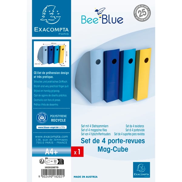 Exacompta Saet med 4 magasinholdere Mag-Cube Bee Blue - assorterede farver 18202SETD