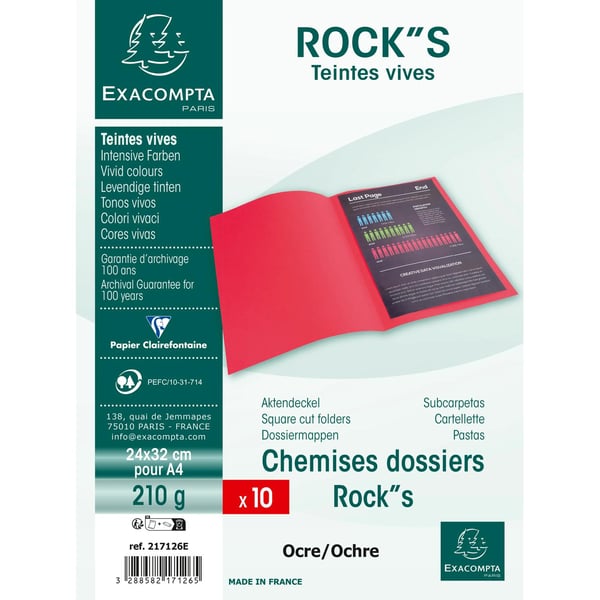 Exacompta 10x Pakke med 10 omslagsmapper ROCK'S 210 - 24x32cm - okker 217126E