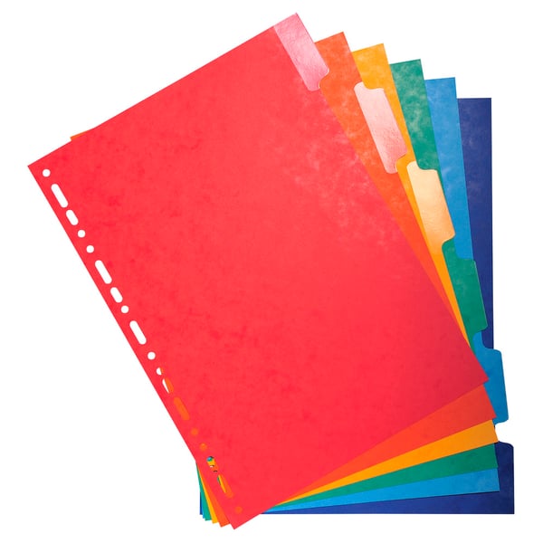 Exacompta 25x Dividers Premium Pressboard, A4, 225gsm, 6 dele - assorterede farver 2206E