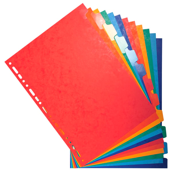 Exacompta 15x Dividers Premium Pressboard, A4, 225gsm, 12 dele - assorterede farver 2212E