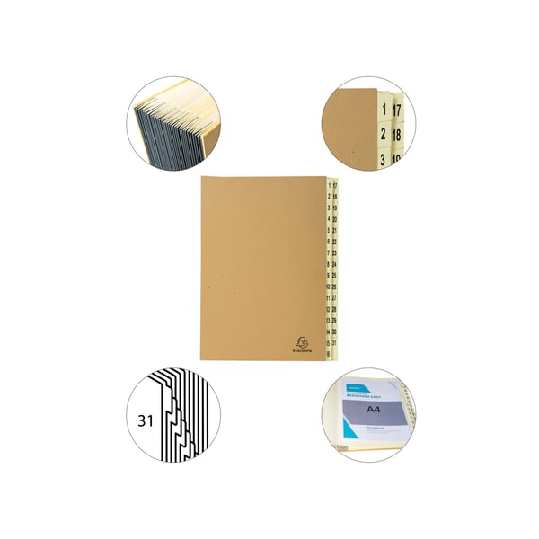 Exacompta Multipartmappe med 31 sektioner med print 1-31 Forever Kraft - A4 - brun Kraft 22219E