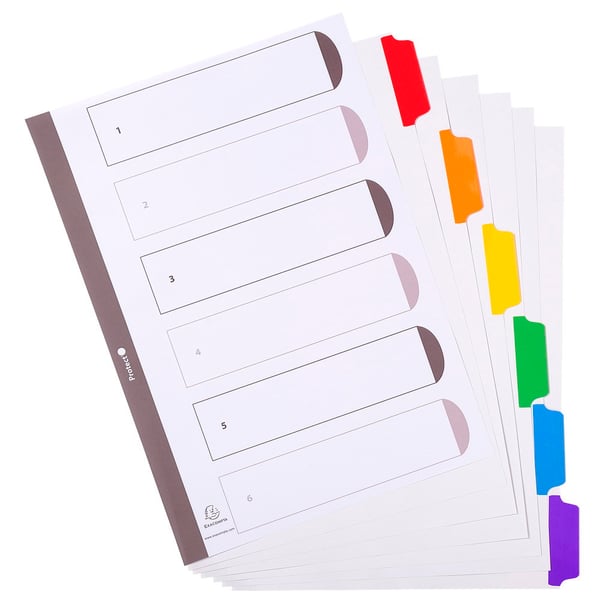 Exacompta 20x Dividers, A4, 160gsm, 6 dele - hvid 2306E