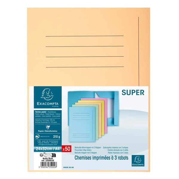 Exacompta Pakke med 50 trykte 3 flapmapper SUPER 210 - 24x32cm - Boble 235002E