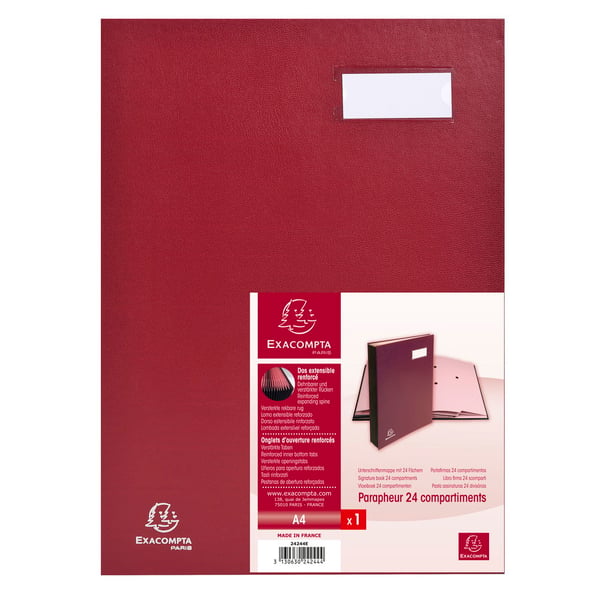 Exacompta Signaturbog med ekspanderende rygretning Direction 24 rum - A4 - Bordeaux 24244E