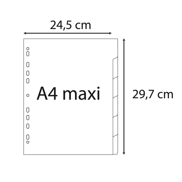 Exacompta 20x PP trykte indekser, A4 Maxi, 6 del 1 til 6 - assorteret lyse 2506E