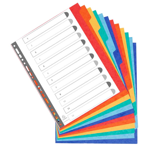 Exacompta 15x Skillevaegge, A4 Maxi, 400gsm, 12 dele - assorterede farver 2612E