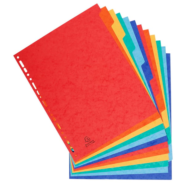 Exacompta 15x Skillevaegge, A4 Maxi, 400gsm, 12 dele - assorterede farver 2612E