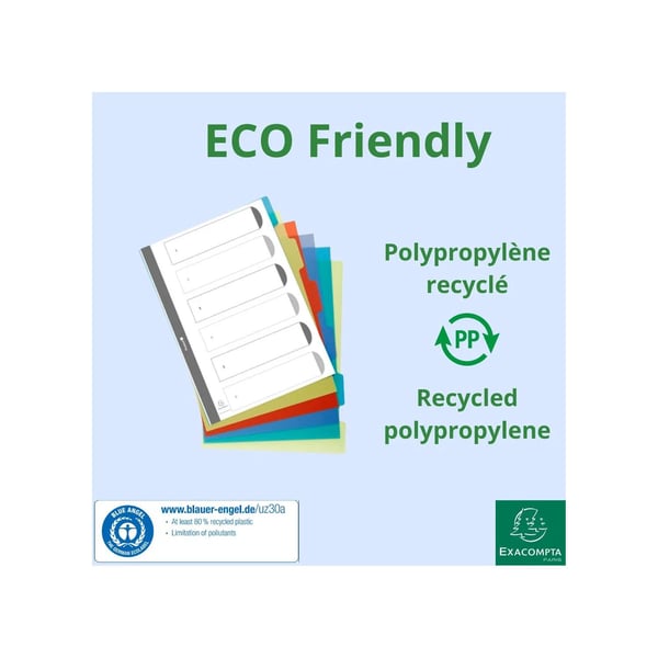 Exacompta 25x Forever Recycled PP Dividers, A4, 6 dele - assorterede farver 2706E