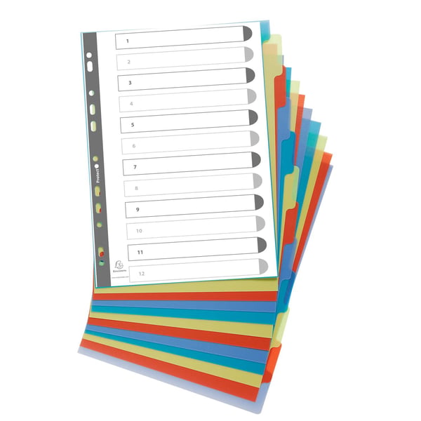 Exacompta 15x Forever Recycled Recycled Dividers, PP, A4, 12 dele - assorterede farver 2712E