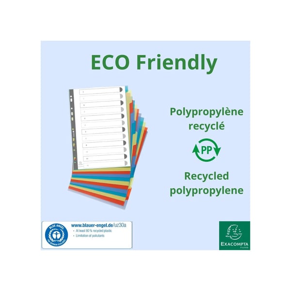 Exacompta 15x Forever Recycled Recycled Dividers, PP, A4, 12 dele - assorterede farver 2712E
